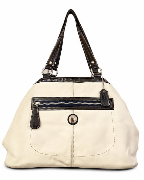 Coach Laura Leather Spectator Carryall Tote Ivory & Navy F14866 VINTAGE