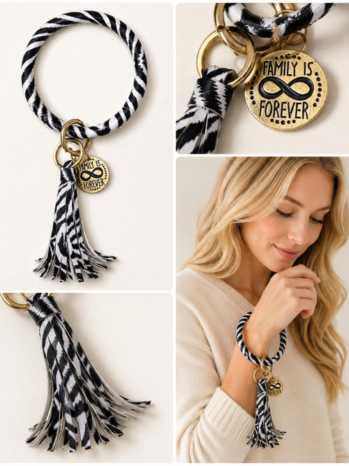 Zebra Print Family Is Forever Wristlet Bracelet Key Ring Keychain - Large
