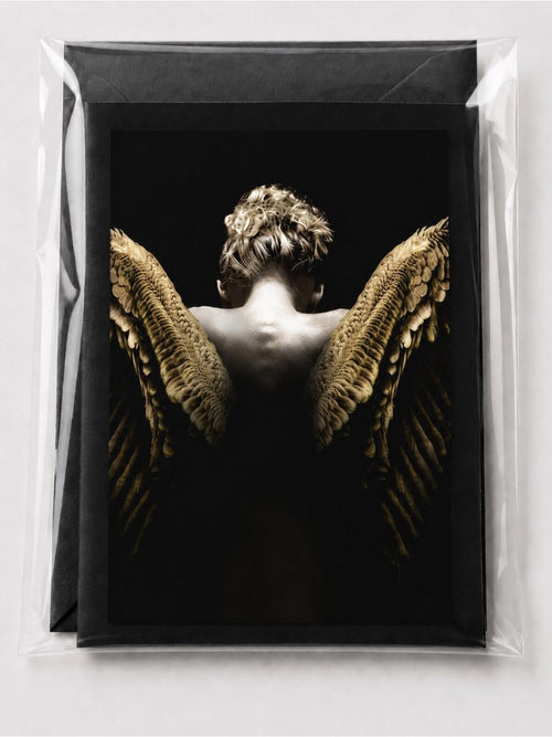 5x7 Dark Angel Wings Luxury Art Greeting Card - Sable & Red