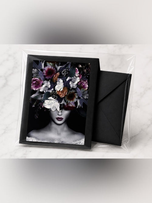 5x7 Moody Floral Portrait Luxury Art Greeting Card - Sable & Red
