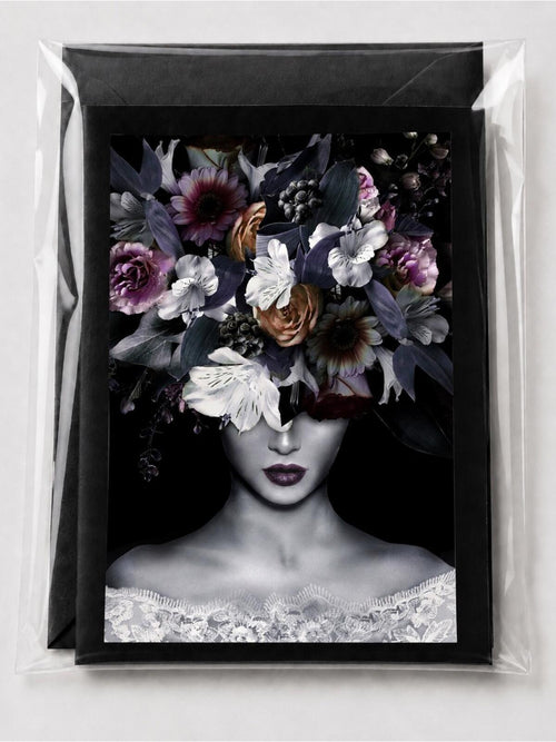 5x7 Moody Floral Portrait Luxury Art Greeting Card - Sable & Red