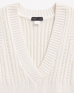White Sleeveless Knit Tunic Top Deep V-Neck