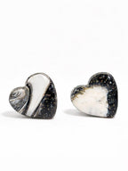 Black Glitter & White Heart Stud Earrings - Women Jewelry