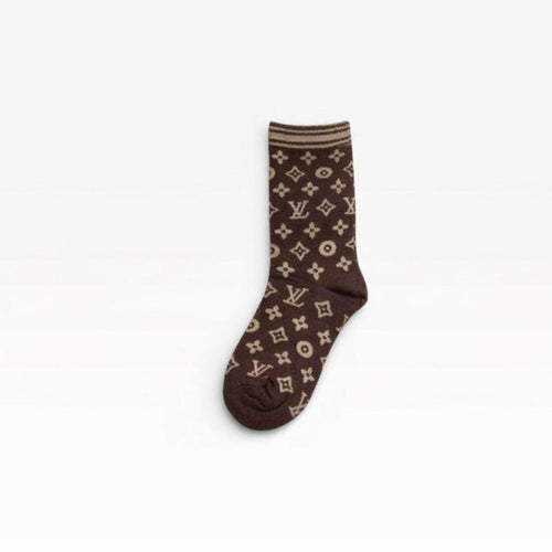 Louis Vuitton Monogram Brown Crew Socks One Size