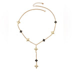 Atelier Gold and Black Flower Lucky Clover Y-Drop Necklace