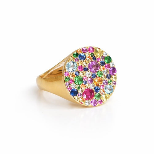 Eriness Style Multicolored Gemstones Rainbow Signet Ring Size 8