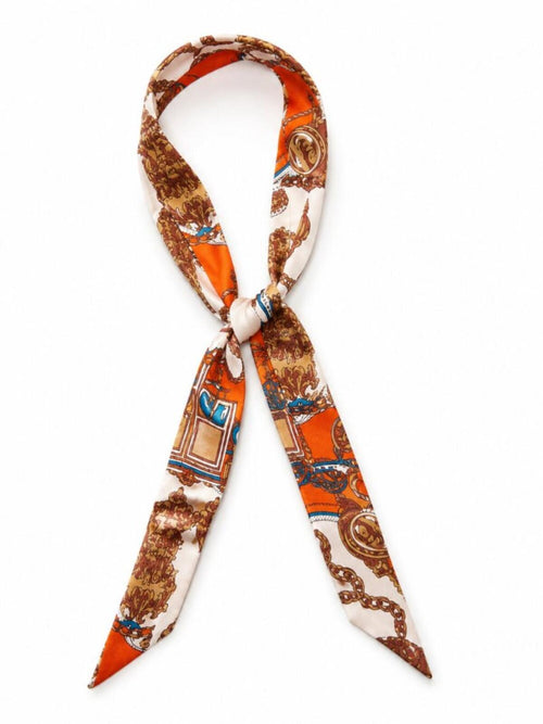 Orange Brown Equestrian Silk Hair Scarf Handle Wrap Neck Accent