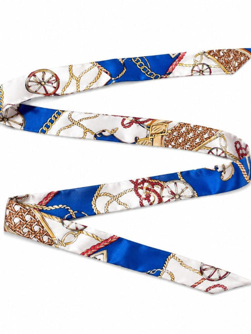 Luxury Nautical Chain Print Skinny Silk Scarf Hair Neck Bag Accessory