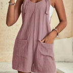 Free People Mauve Textured Pocket Romper - Tie Straps - Adjustable Lightweight