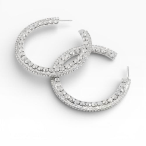 Silver Marcasite Textured Hoop Earrings