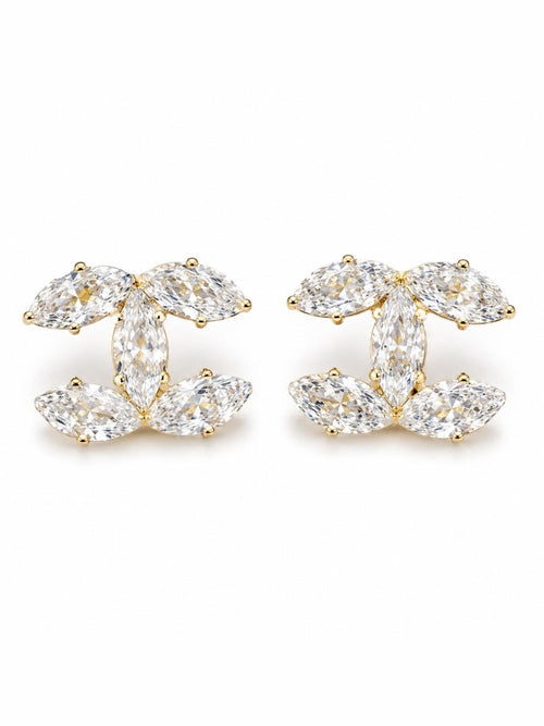 Gold Crystal CC Stud Earrings