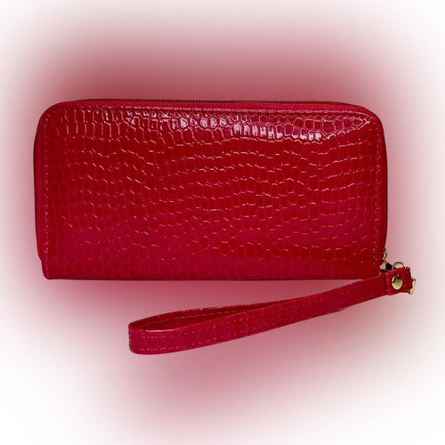 DESIGNER Luxury Pink Croc-Embossed Wristlet Wallet with Gold Emblem