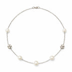 Pearl & Crystal Accent Silver Chain Necklace 18” Minimalist