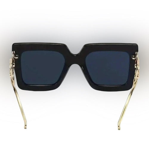 DESIGNER Black & Gold Sunglasses with Golden Tone Chain Link Arms 2 Pair