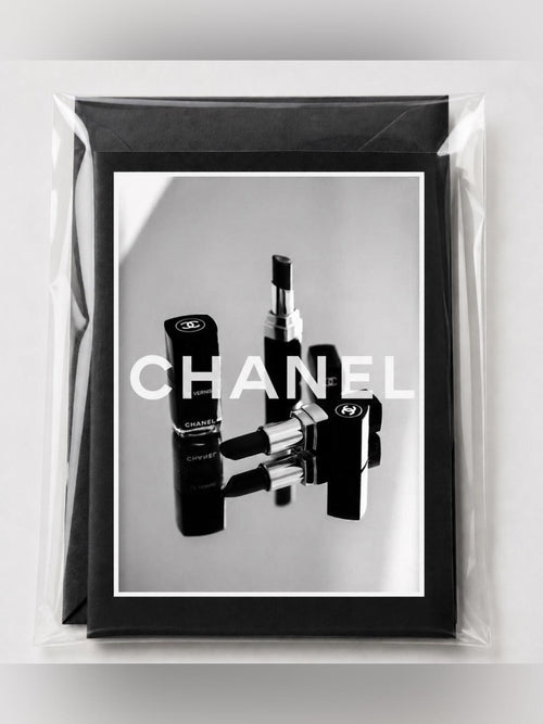 CHANEL Black & White Branded Photo Print with Lipstick Motif