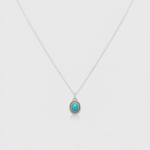 Turquoise Oval Pendant 925 Sterling Silver Necklace 16in