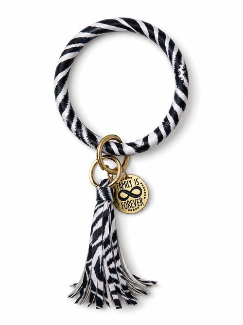 Zebra Print Family Is Forever Wristlet Bracelet Key Ring Keychain - Large