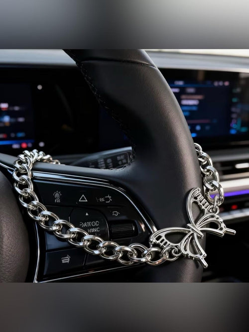 Butterfly Steering Wheel Charm Silver Cross Car Accessory