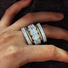 8.75 CTW White Sapphire Cushion Cut Stacking 5-piece Ring Set - Sable & Red