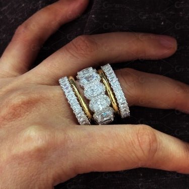 8.75 CTW White Sapphire Cushion Cut Stacking 5-piece Ring Set - Sable & Red