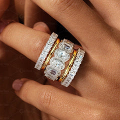 8.75 CTW White Sapphire Cushion Cut Stacking 5-piece Ring Set - Sable & Red