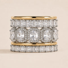 8.75 CTW White Sapphire Cushion Cut Stacking 5-piece Ring Set - Sable & Red