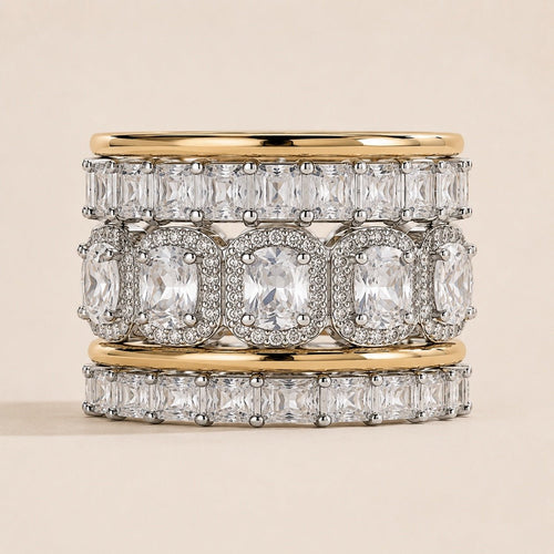 8.75 CTW White Sapphire Cushion Cut Stacking 5-piece Ring Set - Sable & Red
