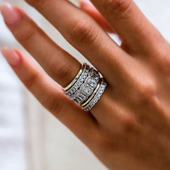 8.75 CTW White Sapphire Cushion Cut Stacking 5-piece Ring Set - Sable & Red