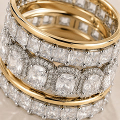 8.75 CTW White Sapphire Cushion Cut Stacking 5-piece Ring Set - Sable & Red