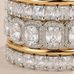 8.75 CTW White Sapphire Cushion Cut Stacking 5-piece Ring Set - Sable & Red