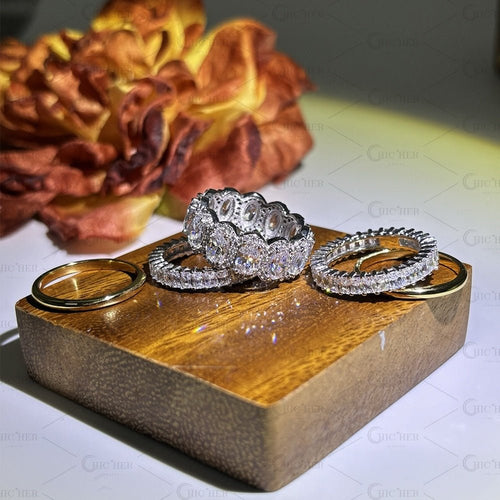 8.75 CTW White Sapphire Cushion Cut Stacking 5-piece Ring Set - Sable & Red