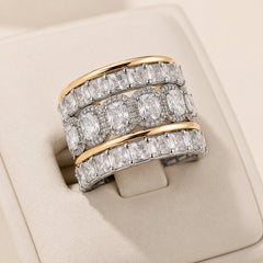 8.75 CTW White Sapphire Cushion Cut Stacking 5-piece Ring Set - Sable & Red