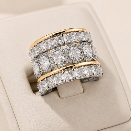 8.75 CTW White Sapphire Cushion Cut Stacking 5-piece Ring Set - Sable & Red