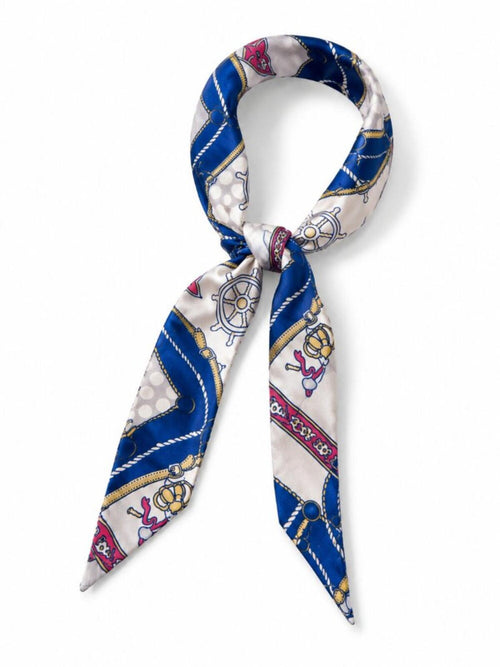 Nautical Print Skinny Silk Scarf Hair Neck Bag Accent