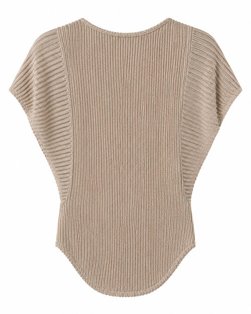 Discreet Beige Open-Knit Draped Tunic Top Small • Versatile