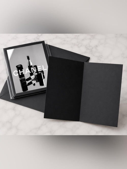 CHANEL Black & White Branded Photo Print with Lipstick Motif