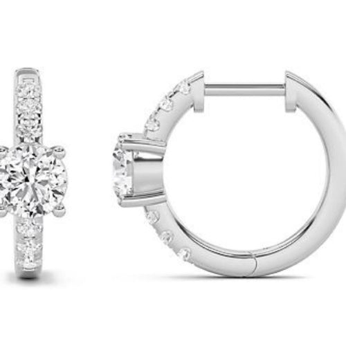 1.50 cttw Diamond Huggie Hoop Earrings, 925 Sterling Silver - Sable & Red