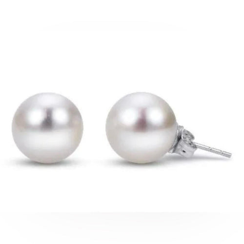8mm Freshwater Pearl Stud Earrings | Classic White | Lightweight - Sable & Red