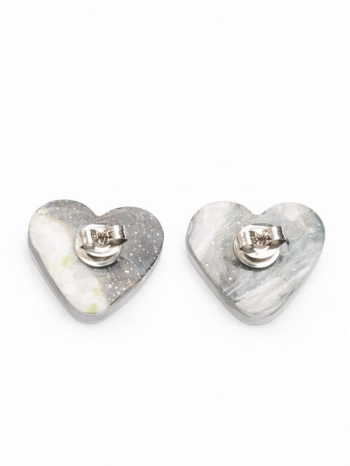 Black Glitter & White Heart Stud Earrings - Women Jewelry