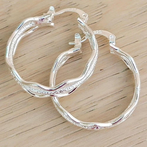 925 Sterling Silver Wavy Hoop Earrings - Sable & Red