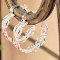 925 Sterling Silver Wavy Hoop Earrings - Sable & Red