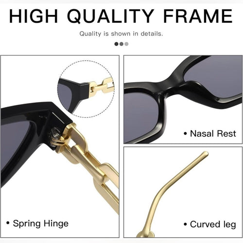 DESIGNER Black & Gold Sunglasses with Golden Tone Chain Link Arms 2 Pair
