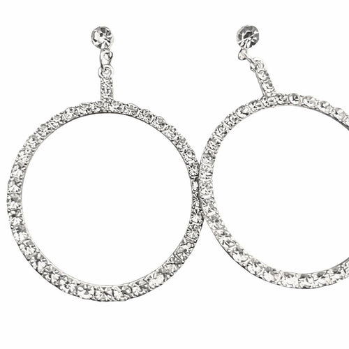 Tuckernuck Crystal Pave Silver Hoop Drop Earrings 2” Dangle
