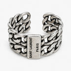Yves Saint Laurent Paris YSL Chain Link Wide Band Ring Silver S925