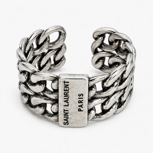 Yves Saint Laurent Paris YSL Chain Link Wide Band Ring Silver S925