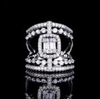 18K White Gold Baguette and Round Diamond Wide Three Row Ring Sz 6