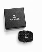 Chanel Black Crystal CC Travel Pill Case Silver Compact with Box