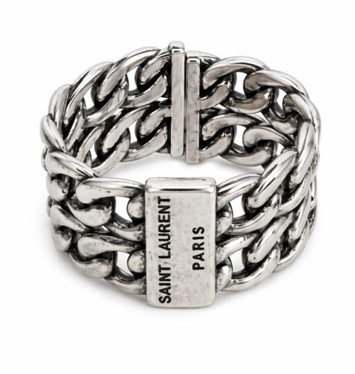 Yves Saint Laurent Paris YSL Chain Link Wide Band Ring Silver S925