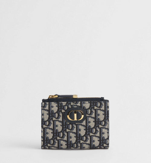 Dior 30 Montaigne Dahlia Card Holder Coin Pouch Blue Dior Oblique Jacquard