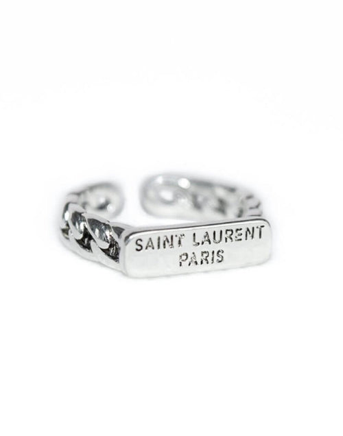 Yves Saint Laurent Paris YSL Silver Chain Link Nameplate Band Ring S925